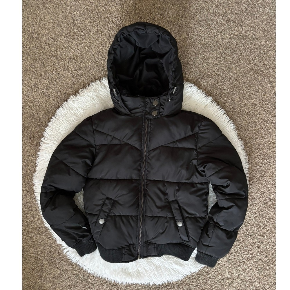 Aeropostale Remixed Down Puffer Jacket Coat FLAW Bubble Black Hooded Womens XS